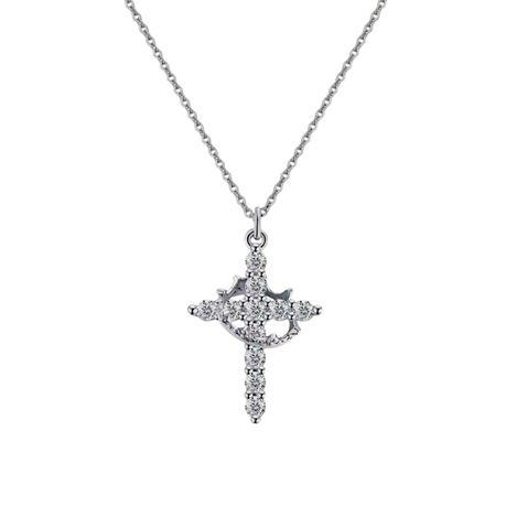 Stainless Steel Cross Rotated Crown Necklace for Women - Silver Stylish Image