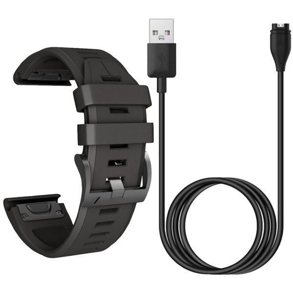 FocusFit 22mm Silicone Strap And Charger For Garmin/Fenix/Forerunner/Approach