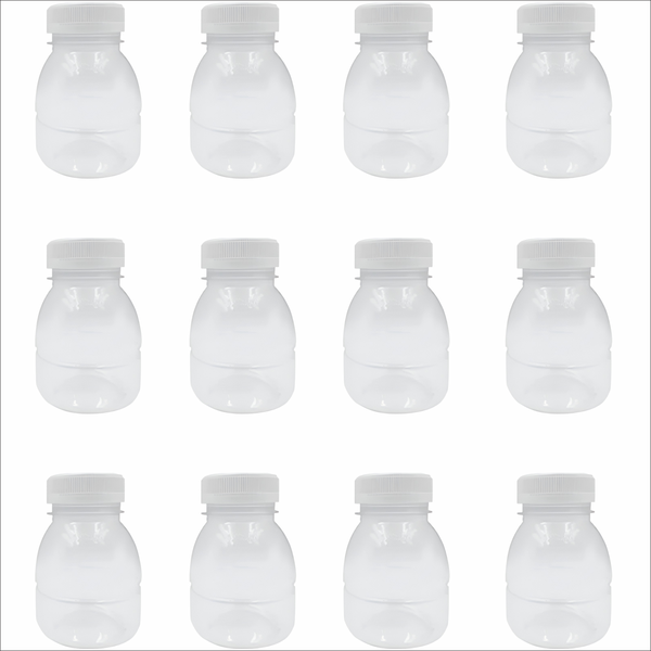 12 x 125ml Clear Plastic Bottles with White Screw Caps - Durable &amp; Reusable