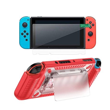Anti-Drop Protective Case & Screen Protector for Nintendo Switch OLED-Red Image