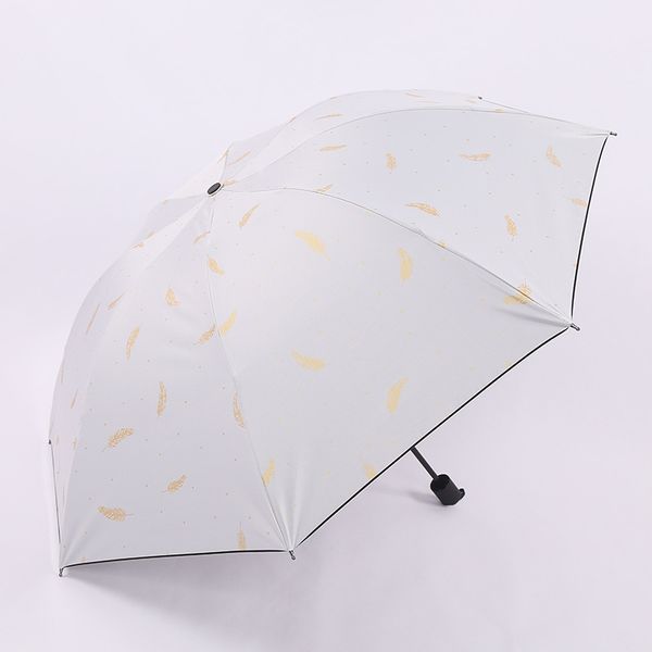Folding Umbrella -White &amp; Gold Feather Pattern - 1 Piece