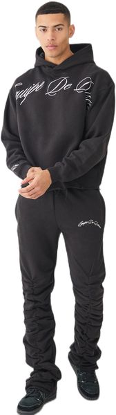 boohooMAN - Men's Boxy Embroidered Stacked Tracksuit - Black