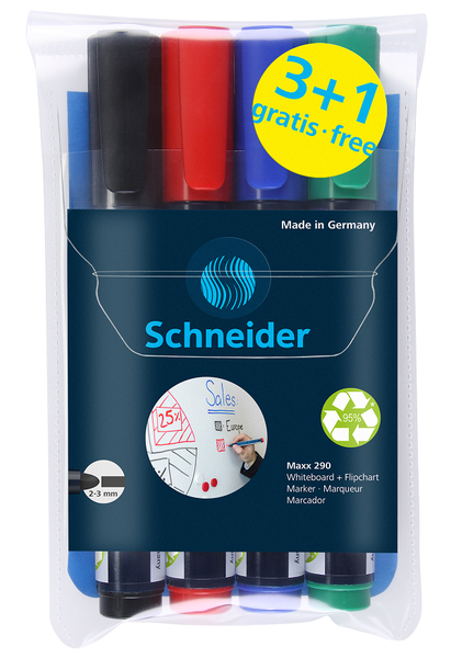 Schneider Maxx290- Whiteboard wallet of 3+1- Black/Red/Blue/Green