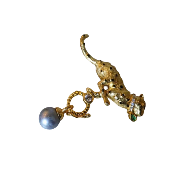 French Vintage Cheetah Madama Pearl Brooch High-End Brooch Accessories