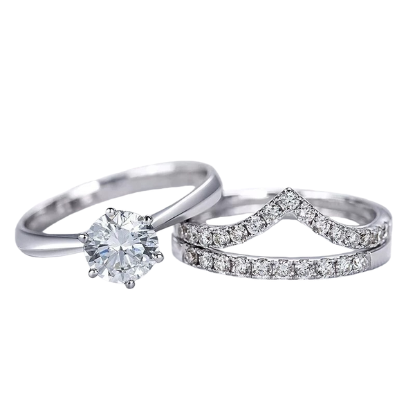 Exquisite Diamond Engagement &amp; Ring Set - Bridal Solitaire &amp; Pave Band