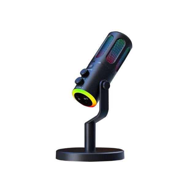 RGB USB Condenser Microphone with Noise Cancellation &amp; Adjustable Stand