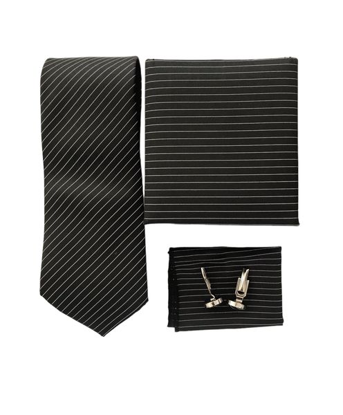 Tie Combo with Bonus Tie Clip - Black Pinstripe