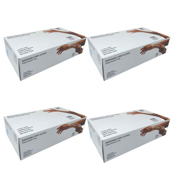 Disposable Vinyl Gloves - Clear Powder Free - 100 Gloves 4 Pack (Medium)
