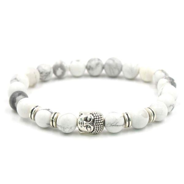 Argent Craft Natural Magnesite Stone Bracelet with Buddha Head - Silver