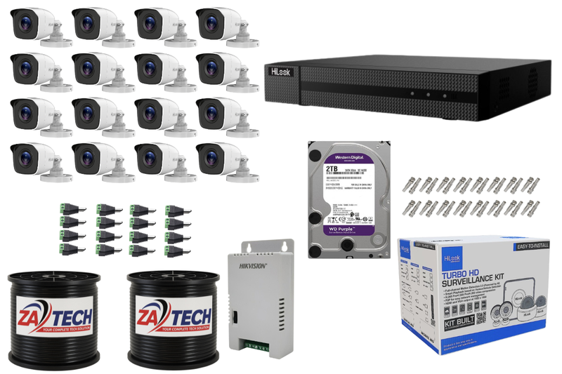 HiLook 16CH DVR Kit with 16x 2MP Cameras, 2TB HDD &amp; Zatech Accessories