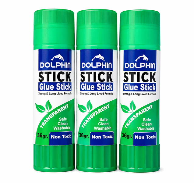 Dolphin Glue Stick 36g (3 Pack) - Strong, Washable &amp; Non-Toxic Adhesive