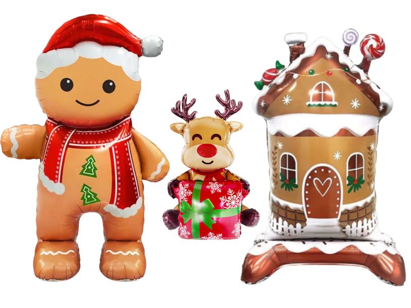 Large Christmas Inflatable Decor Set - Gingerbread Man &amp; House, Reindeer