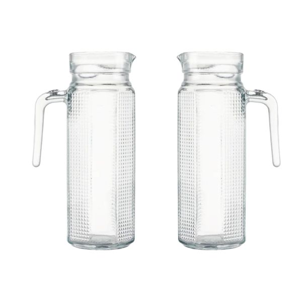 Transparent Glass Water Jug with Lid 1L - 2 Sets