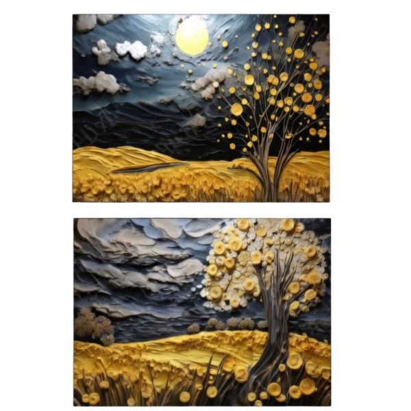 2 Piece Landscape Canvas Wall Art Set 60x100cm Golden Tree Moonlight