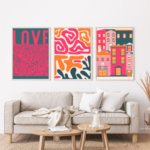 Pink Love Abstract Wall Art - A3 Unframed