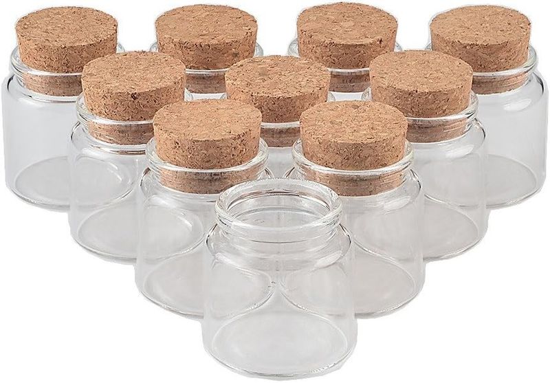 12pc Cork Lid Glass Bottles - 3cm x 2.2cm