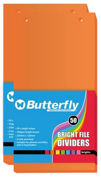 Strip File Divider - 160Gsm Bright - 50 Pack (Orange) X2