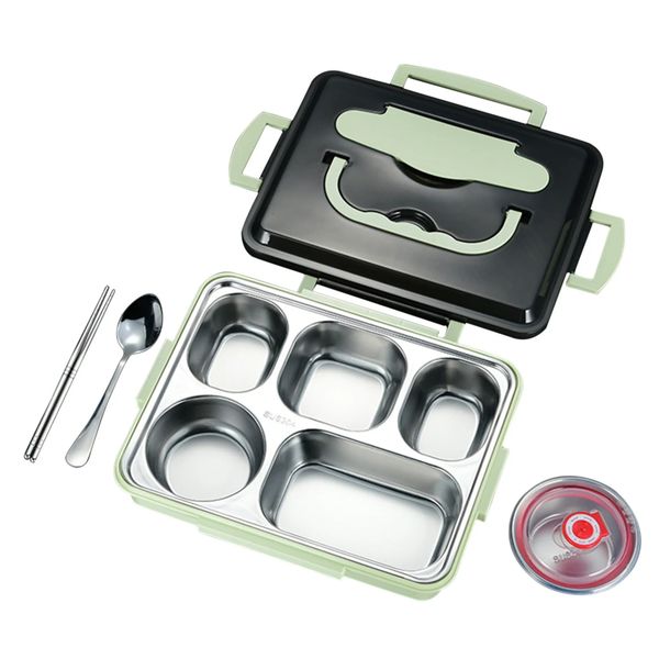 Stainless Steel Insulated Lunch Box 5 Compartments with Tableware and Blow