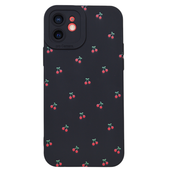 High Quality Red Cherry Design Phone Case For iPhone 12 - Black