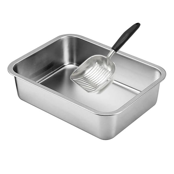 Stainless Steel Cat Litter Box with Scoop