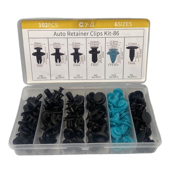 102 Pieces 6 Types Plastic Fastener Clip Kit-86