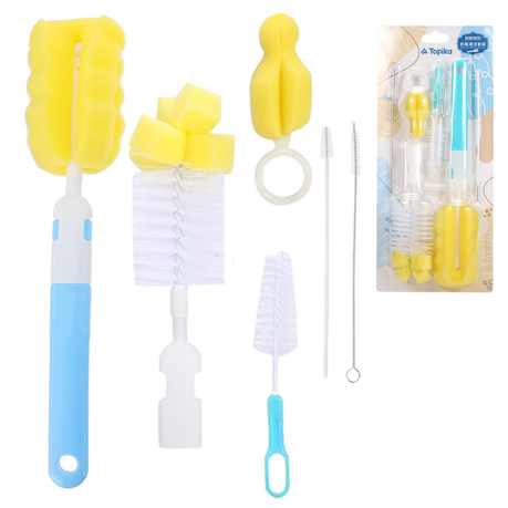 Topika Baby Bottle Brush Set, Silicone Nipple & Straw Brushes, 6 Piece Image