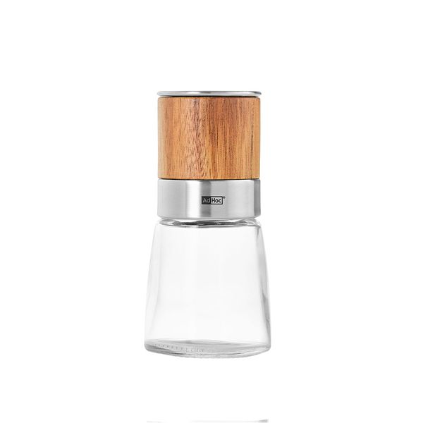 AdHoc Salt or Pepper Grinder in Glass &amp; Wood: 30 Year Mechanism Warranty