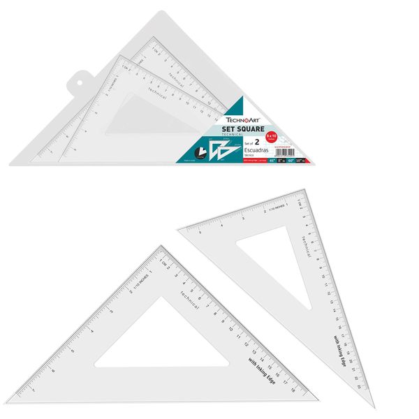 TechnoArt Set Squares Set of 2, 45 / 60 Degree, 20cm