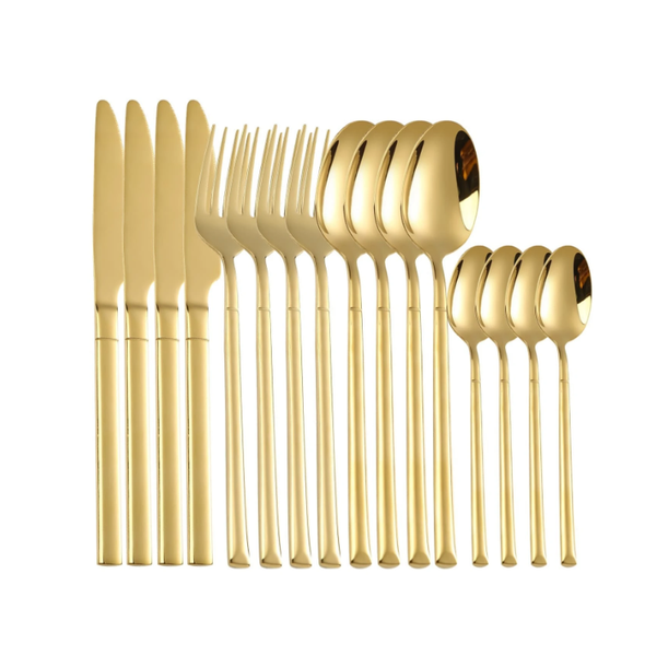 16 Pieces Stainless Steel Flatware Set Shiny Gold Coating Cutlery Set