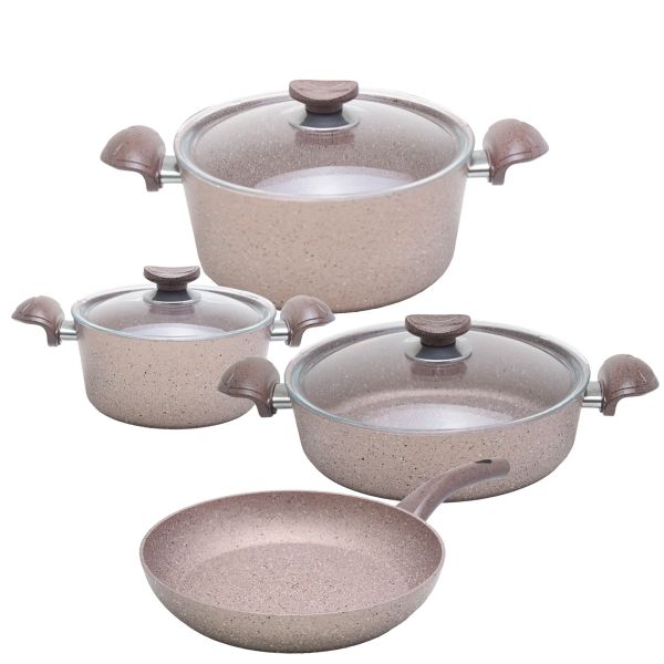 OMS 7 Piece Granite Cookware Pot Set - Rose Gold