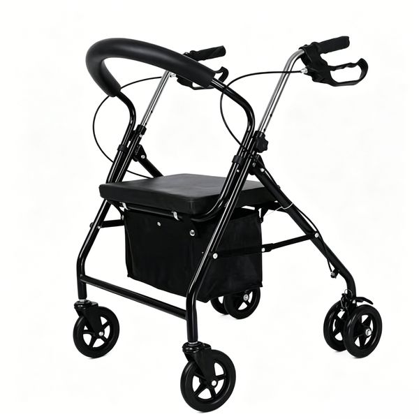 6 Wheel Foldable Mobility Walker Rollator with Seat &amp; Storage Bag