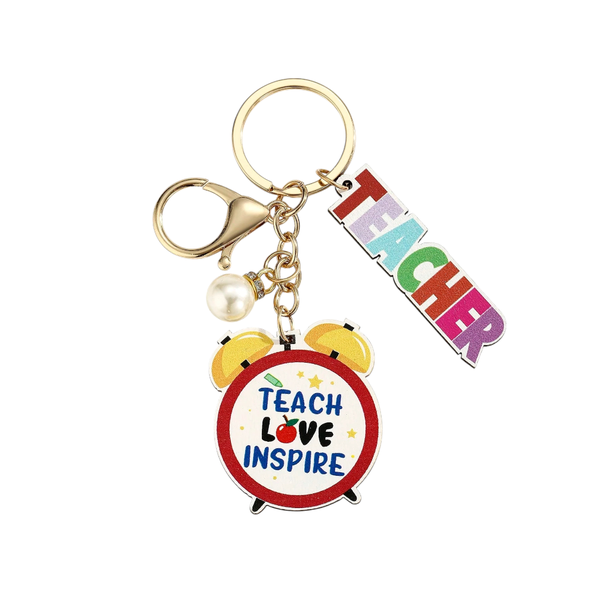 Teacher Appreciation Keychain With Clock Design &amp; Pearl Accent - Multicolor
