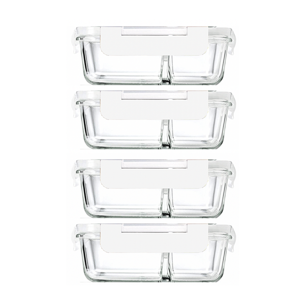 Split Compartment Heat-Resistant Glass Food Containers - 2 Pack