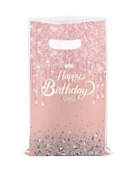 Pink Glitter Happy Birthday Party Loot Bags - Pack of 30 bags