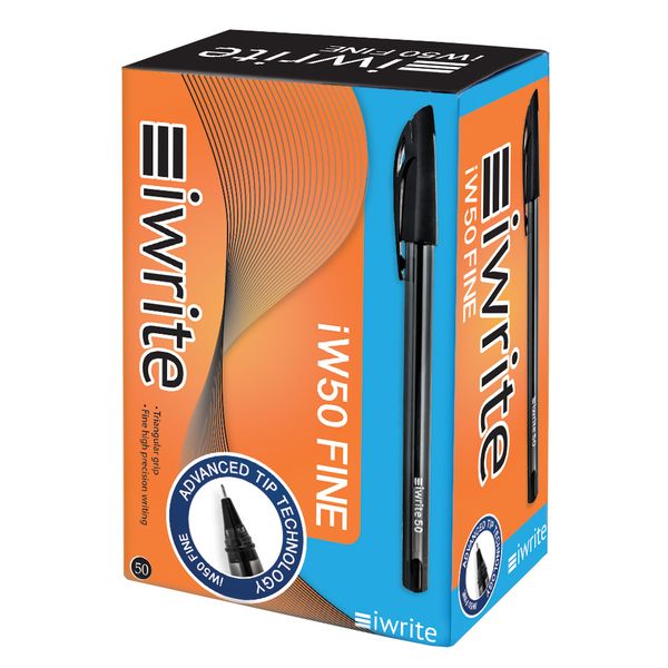 iWrite Fine 0.5 mm Ballpoint Pens Box of 50 - Black