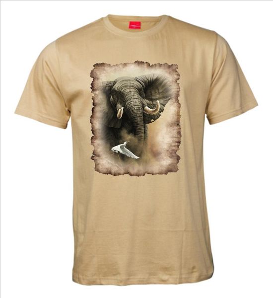 Ithambo Wildlife Elephant Print Men's Crew Shirt Tee - Olive - 180gm