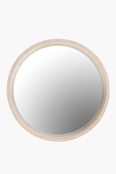 Washed Light Wood Round Mirror, 62cm