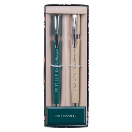 Pen and Pencil Set - Be Still and Know & I Am with You, Green and Cream Image