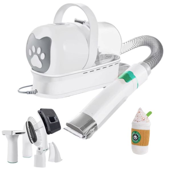 7-in-1 Pet Grooming Vacuum Kit with Star Pups Coffee Plush Squeaky Toy