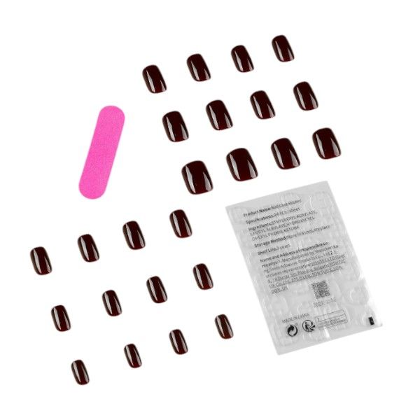 24 Piece - Short Square-Shaped Nails - Wine Red