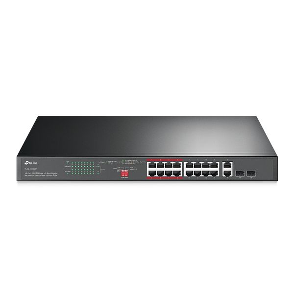 TP-Link 10/100 Mbps + 2-Port Gigabit Rackmount Switch with 16-Port PoE+