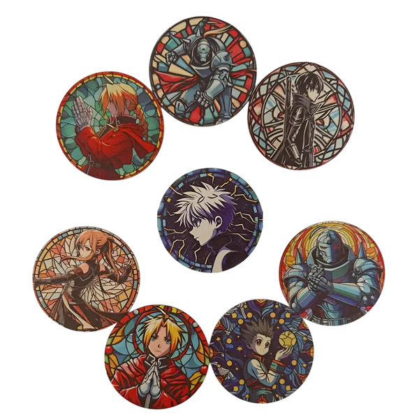 Mixed Anime Wooden 8 Piece Cool Character Coaster Set HxH, SAO and FMA