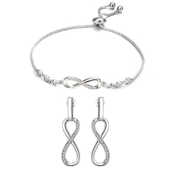 Women 925 Infinity Bracelet and Earrings Set