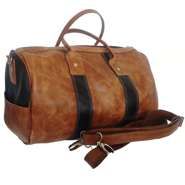 Genuine Leather Duffel Bag - Two Tone