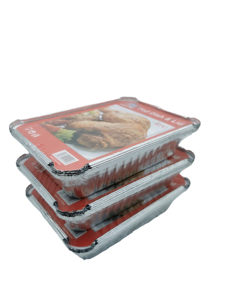 ALUMINIUM FOIL TRAYS WITH MATCHING LIDS 22x15.5x5CM (12PCS)
