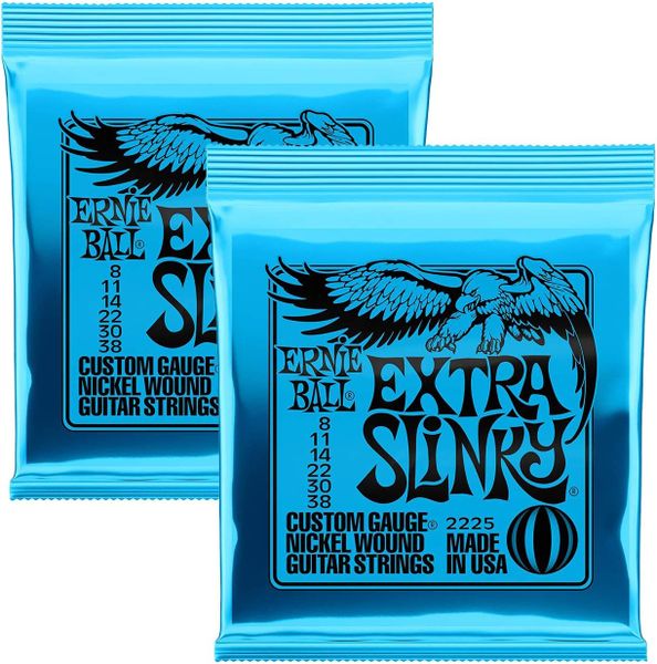 Pack of 2 Ernie Ball 2225 Extra Slinky 08-38 Electric Guitar Strings