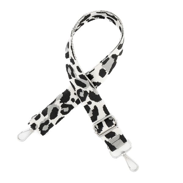 Detachable Bag Strap - White &amp; Black Leopard Print - Silver Hardware