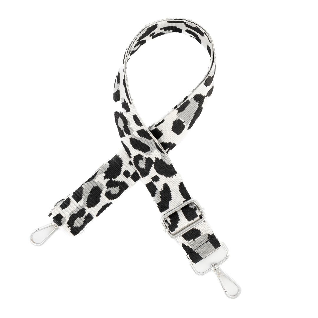 Detachable Bag Strap - White & Black Leopard Print - Silver Hardware ...