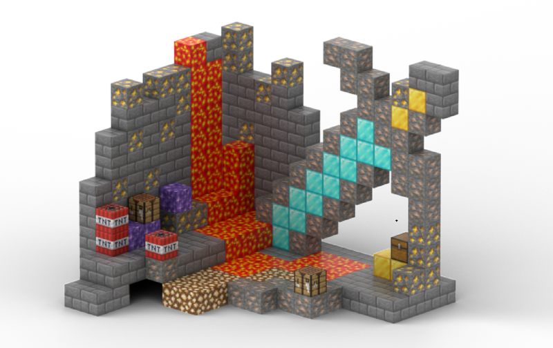 268 Piece Build Mine Magnet World Pixel Cube Blocks - Mining Camp