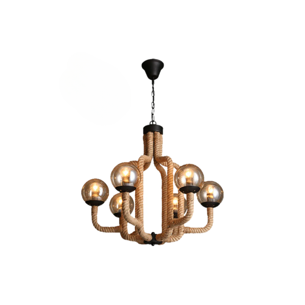 Pendant Chandelier Industrial Rope 6 Lights Hanging with Glass Shade